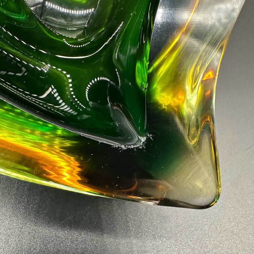 Murano Sommerso Green Amber Art Glass Bowl Vintage Italian Dish Mid Century - Picture 7 of 12